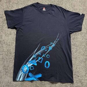 Hanes PlayStation T-Shirt Mens Large Navy Blue Greatness Awaits Graphic Tee